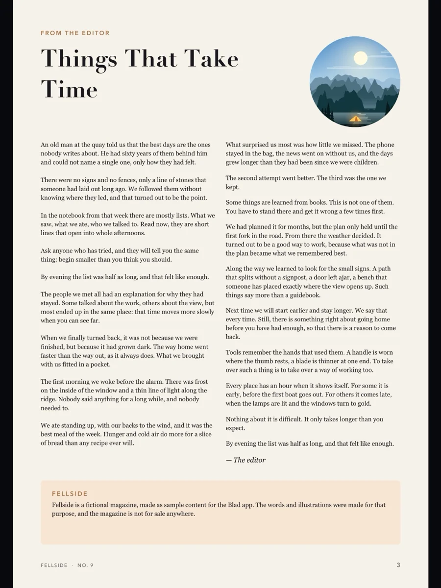 A magazine page filling the iPad screen