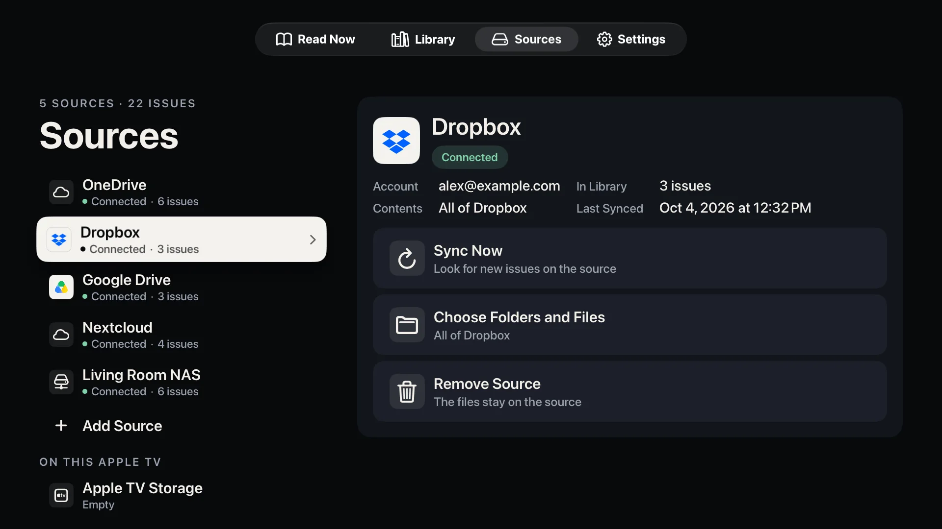 Sources, with the connected storage