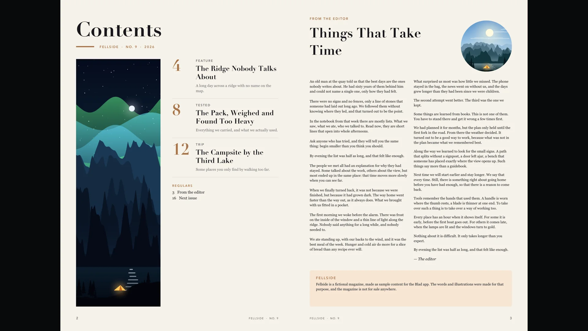 The spread before, with the table of contents